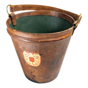 Mid-Century English Leather Fire Bucket Basket by Brooks Brothers England