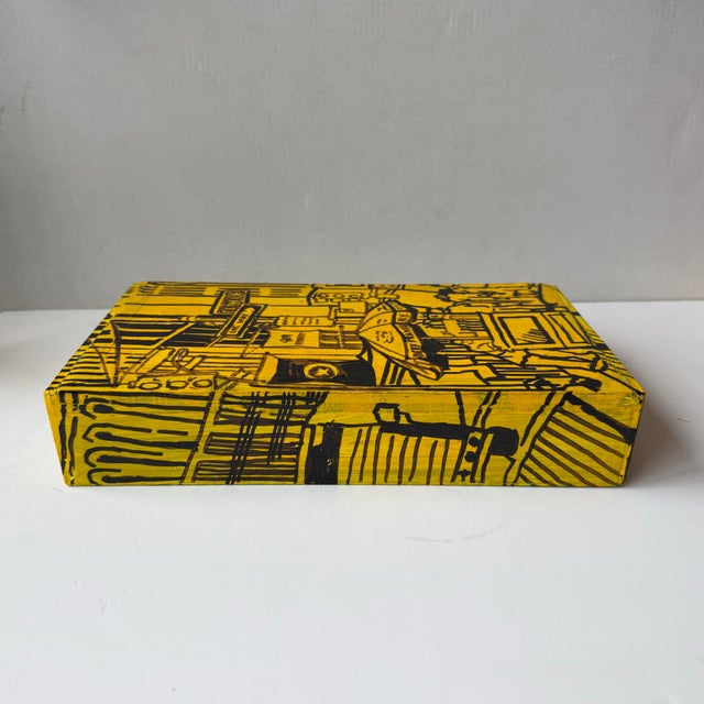 Contemporary Unique Painted Wood Cigar Box Artist Signed Usawa New York City Theme For Sale - Image 3 of 12