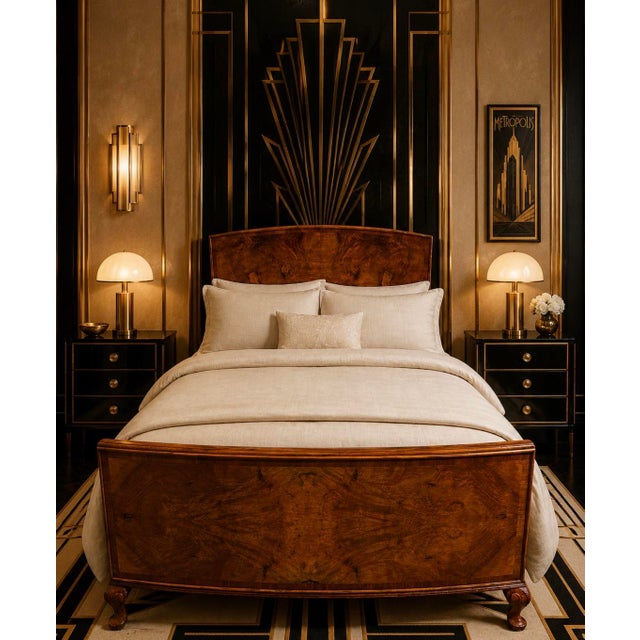 1920s Art Deco Figured Walnut Double Bed, 1920s For Sale - Image 5 of 13