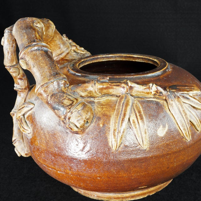 Brown Chinese Shiwan Bamboo Handle Stoneware Pot Late 19th Century For Sale - Image 8 of 14