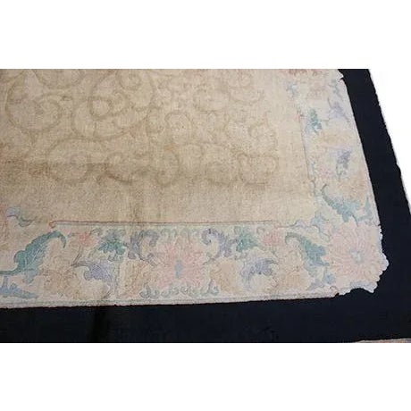 Beige 1920s Beige Geometric Antique Chinese Art Deco Carpet 9'2" X 11'9" Knotted Wool Rug For Sale - Image 8 of 9