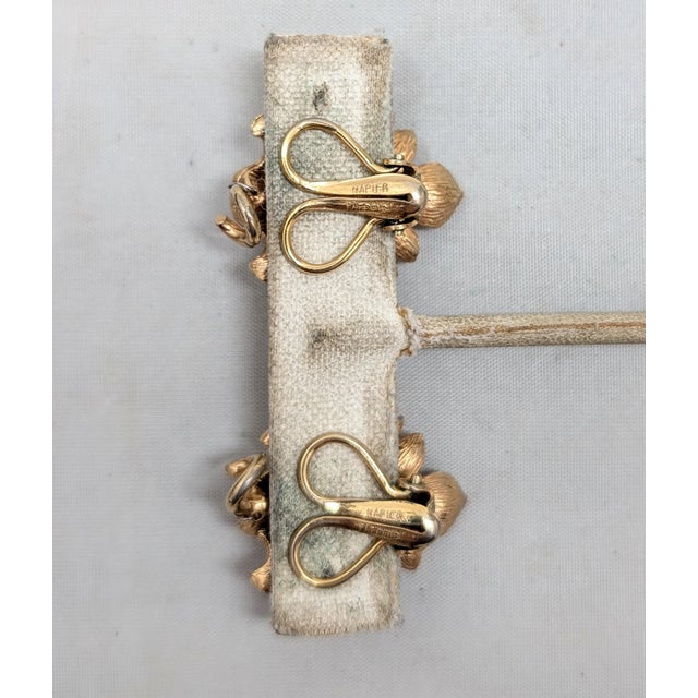 1960s Vintage 1960s Signed Napier Goldtone Leaf With Faux-Pearls Clip Earrings-2 Pieces For Sale - Image 5 of 7