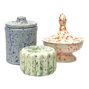 Vintage Ceramic Splatterware Container Curation - Group of 3