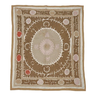 Mid 20th Century Suzani Tablecloth From Asian 4'6'' X 5'1'' For Sale