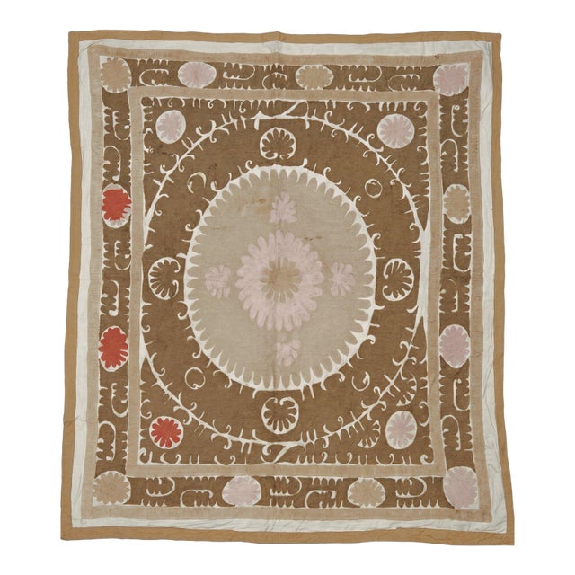 Mid 20th Century Suzani Tablecloth From Asian 4'6'' X 5'1'' For Sale