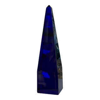 Signed 1960’s Archimede Seguso Cobalt Blue Murano Glass Crystal Obelisk For Sale