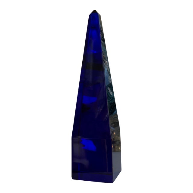 Signed 1960’s Archimede Seguso Cobalt Blue Murano Glass Crystal Obelisk For Sale