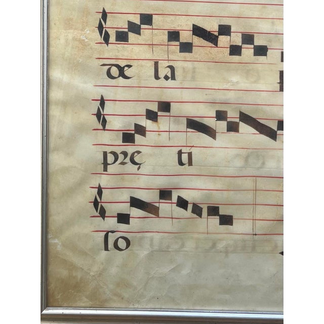 17th Century 16th/17th Century Spanish Gregorian Chant Manuscript Leaf on Vellum in Glazed Silvergilt Frame. For Sale - Image 5 of 10