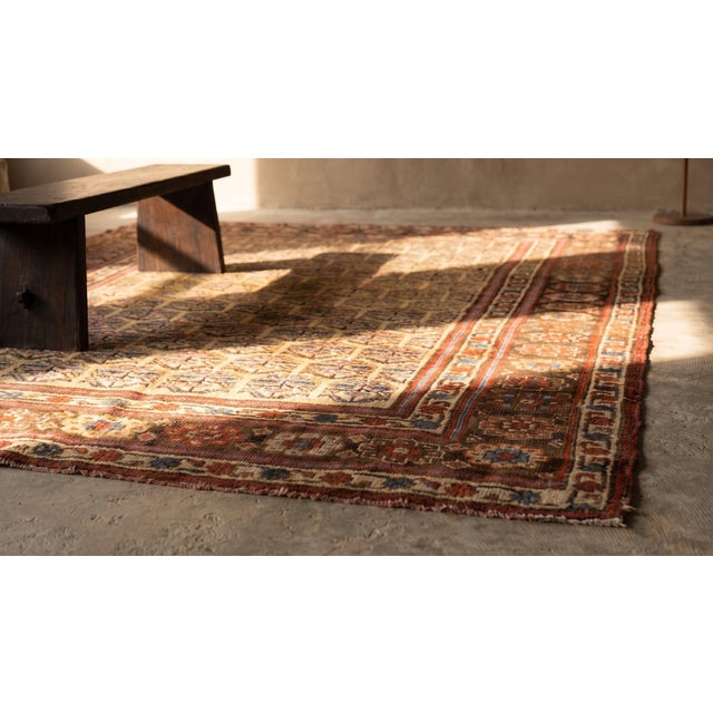 Yellow 1880s Yellow Geometric Tribal Antique W. Persian Bijar Rug 5'3" X 7'7" Handknotted Wool Carpet For Sale - Image 8 of 8