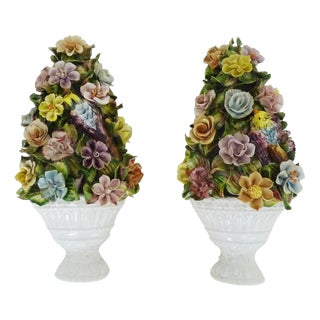 Vintage Polychrome Ceramic Floral Basket Wall Lights from Bassano, 1960s, Set of 2 For Sale