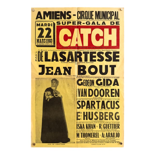 Super-Gala De Catch Amiens Wrestling Poster, 1960s For Sale