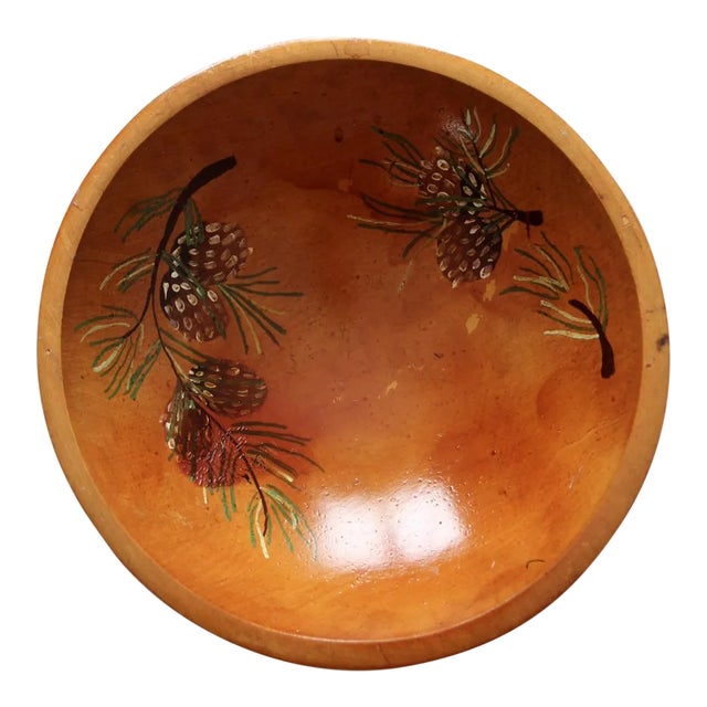 Vintage Hand-Painted Wood Bowl For Sale