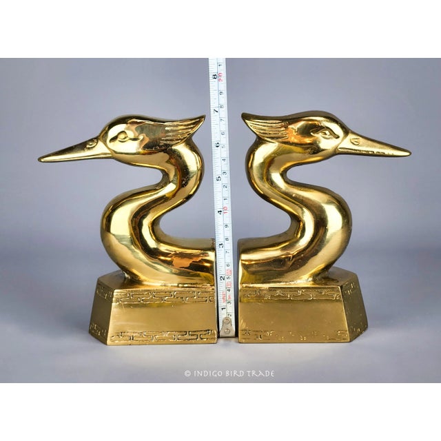 Pair of Vintage Solid Brass Blue Heron Crane Bookends For Sale - Image 9 of 10