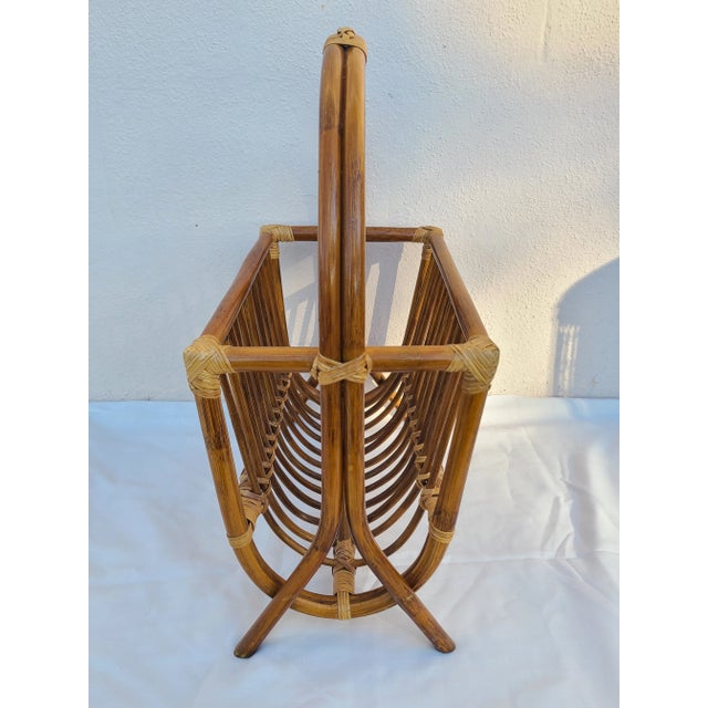 Boho Chic Vintage Bamboo Rattan Magazine Rack For Sale - Image 3 of 11