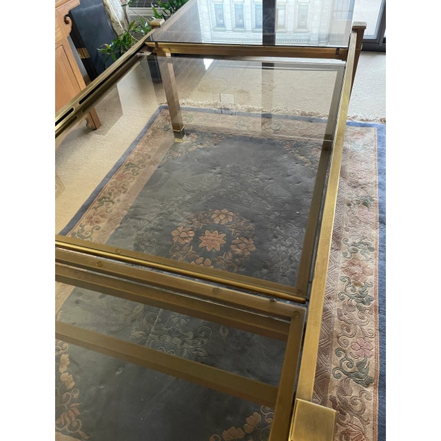 1980s Brass and Glass Dining Table With Integrated Extension Leaf For Sale In Philadelphia - Image 6 of 12