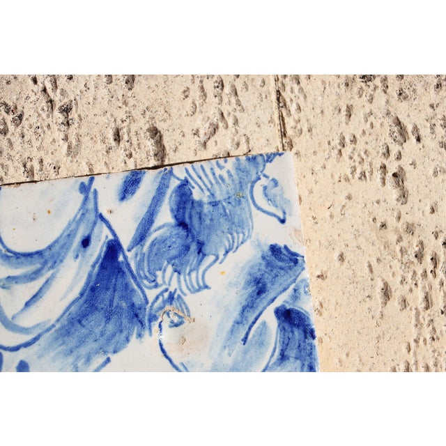 Antique 18th Century Blue and White Portuguese Tile Depicting a Woman Torso For Sale - Image 4 of 9