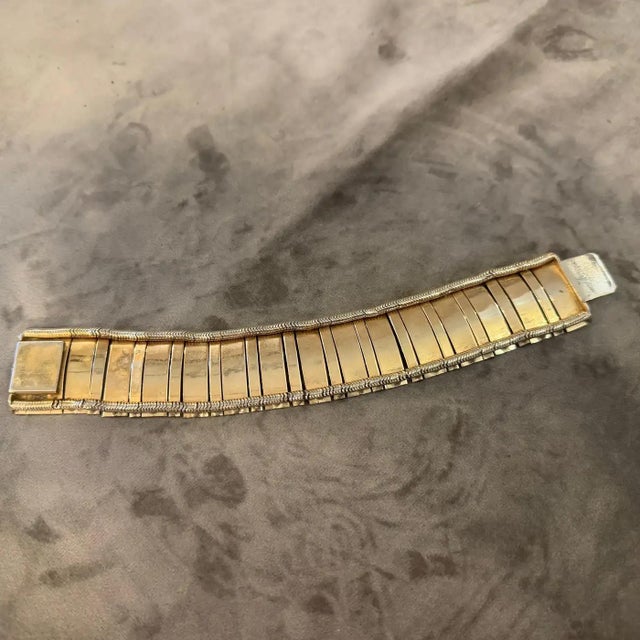 Gold 1950s Art Deco Costume Jewelry Gilt Metal Italian Retro Bracelet For Sale - Image 8 of 12