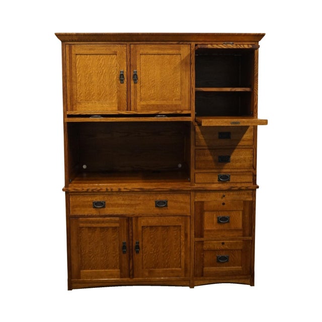 1990s Michaels for Restoration Hardware Solid Quarter Sawn Oak Mission Craftsman Style 60" Computer Desk / Cabinet W. File Storage For Sale - Image 5 of 15