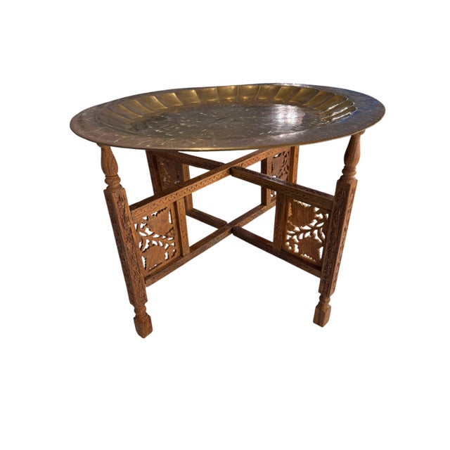 Mid 20th Century Vintage Sarna Indian Embossed Brass Collapsable Tray Table For Sale - Image 10 of 17