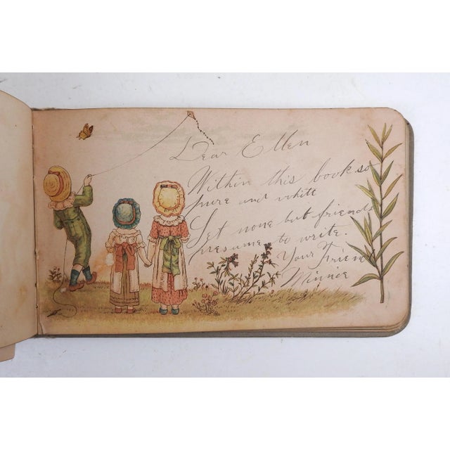Paper Late 19th Century Kate Greenaway Style Illustrated Autograph Book Album For Sale - Image 7 of 11