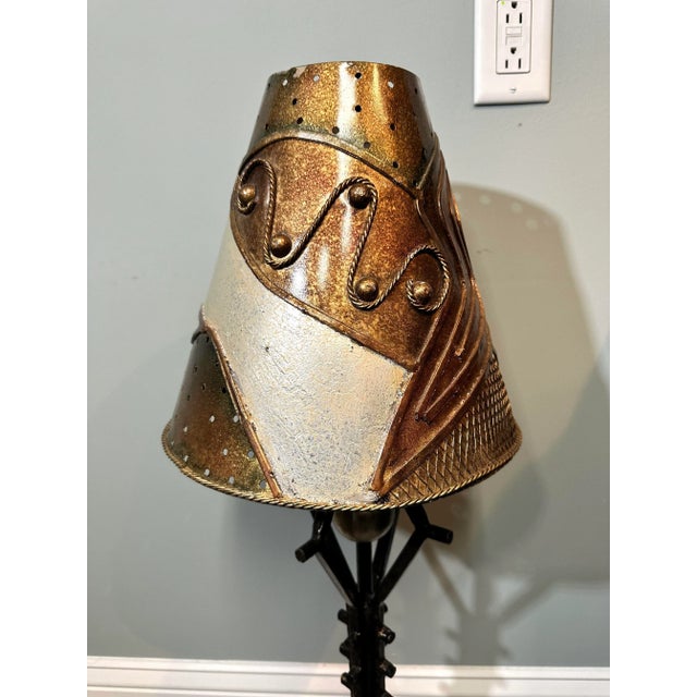Postmodern 1990s Postmodern Leeazanne Metallic Black Spiked Table Lamp With Artisan Shade For Sale - Image 3 of 11