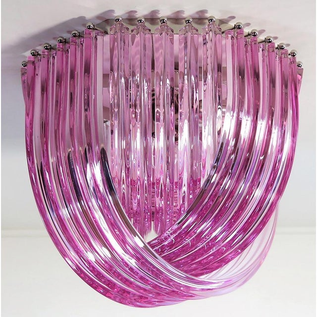 Murano Ceiling Linght Chandeliers with Pink Triedri Murano Glasses, 1995, Set of 2 For Sale - Image 12 of 14