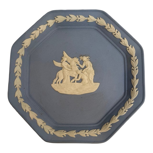 Vintage 1960’s Wedgwood Blue Jasperware Octagonal Trinket Dish For Sale