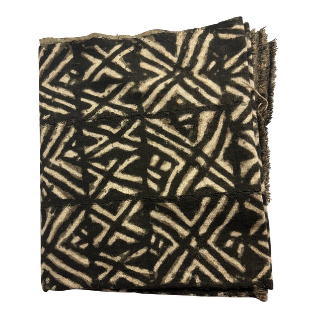 African Mud Cloth, Black and Gray on Light Tan For Sale