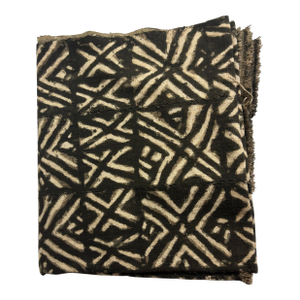 African Mud Cloth, Black and Gray on Light Tan