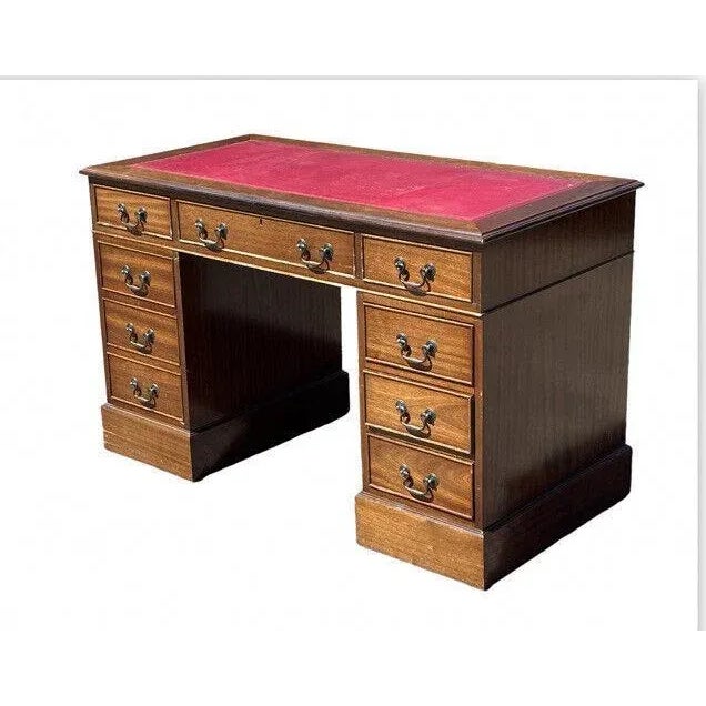 Pedestal Desk with Red Leather Top For Sale - Image 10 of 10