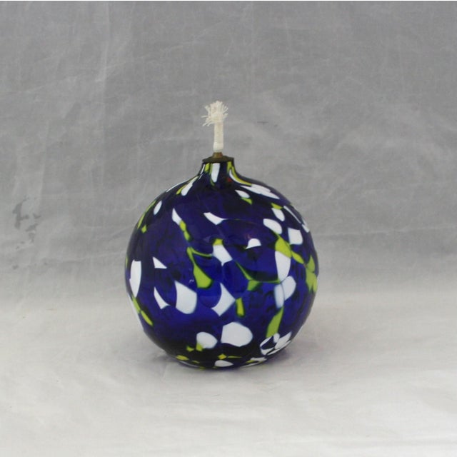 Vintage 80s Jozefina Krosno Hand Blown Glass Oil Lamp Confetti Swirl Pattern For Sale - Image 4 of 10