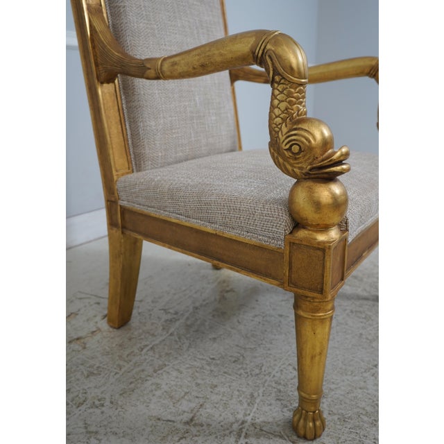 Textile Pair of Neoclassical Gilt Gold Dolphin Open Armchairs For Sale - Image 7 of 18