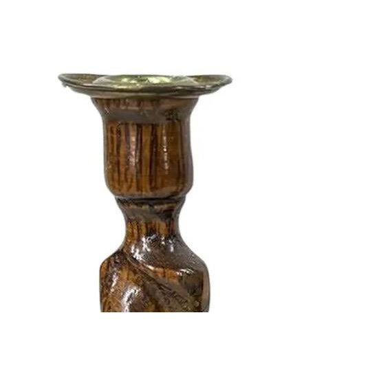 English Set of 3 Vintage English-Style Barley Twist Wood Candlesticks For Sale - Image 3 of 17