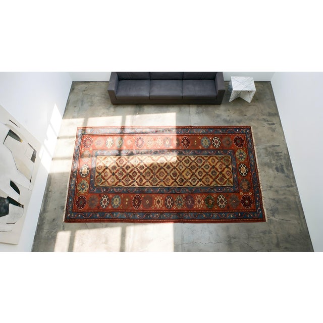 1880s Yellow Diamond Antique Nw Persian Rug 4'4" X 11'6" Handmade Wool Carpet For Sale - Image 9 of 9
