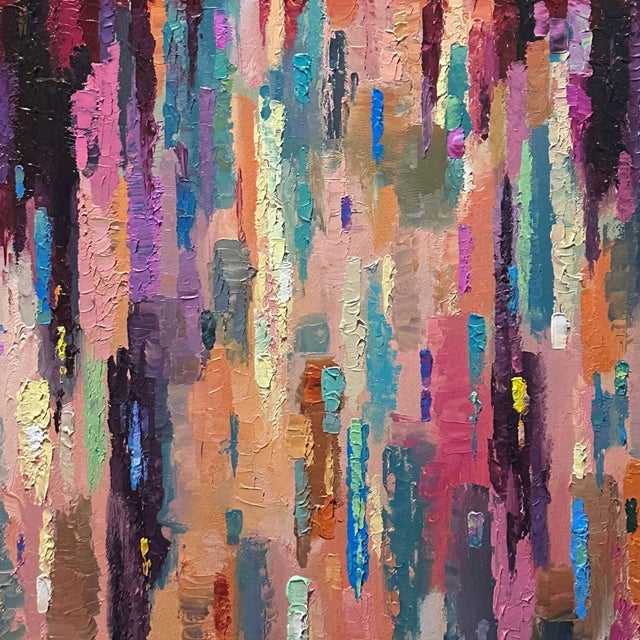 Abstract Patchwork Horizon 4 by Dominic Harman | Oil On Canvas Abstract landscape with colorful reflections. For Sale - Image 3 of 5
