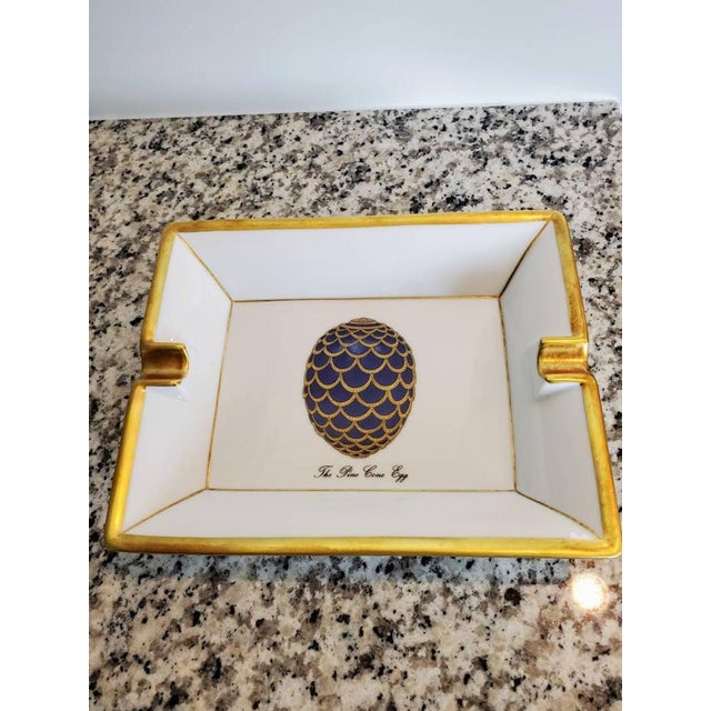 House of Faberge & Limoges Porcelain Tray With Hand Painted Parcel Gilt Pine Cone Egg For Sale In Dallas - Image 6 of 11