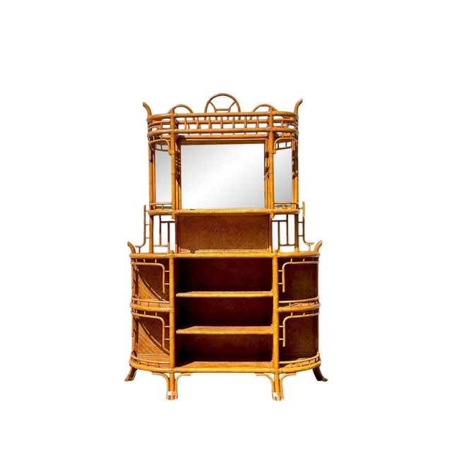 Mid-Century Modern Vintage Coastal Bent Rattan Dry Bar After Maitland Smith For Sale - Image 3 of 4