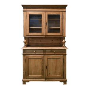 19th Century Antique French Country Pine China Cabinet Hutch
