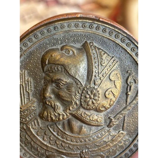 Antique Bronze Tabletop Medallion- Neoclassical Soldier For Sale - Image 4 of 12