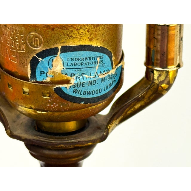 Wildwood Mid‑Century Ceramic Lamp With Carved Wood Base, Hand‑Painted For Sale - Image 12 of 14