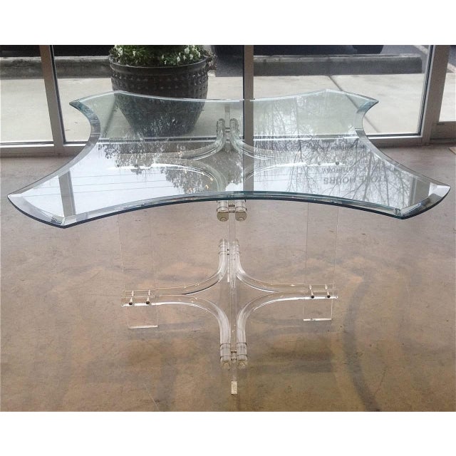 Vintage Mid-Century Modern Sculptural Lucite & Shaped Beveled Glass Dining/Coffee Table/Desk This is a stunning,...