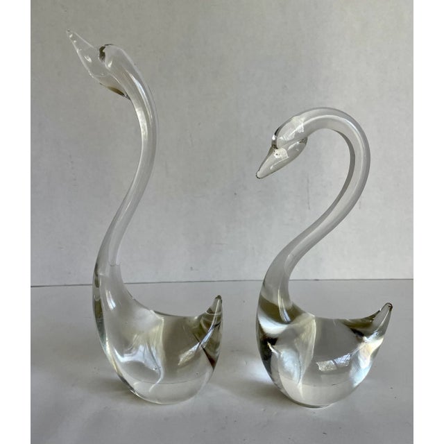 Mid 20th Century Mid 20th Century Pair of Hollywood Regency Glass Swans Figurines For Sale - Image 5 of 5
