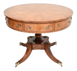 Vintage Regency Style Burr Walnut Drum Table, 1950