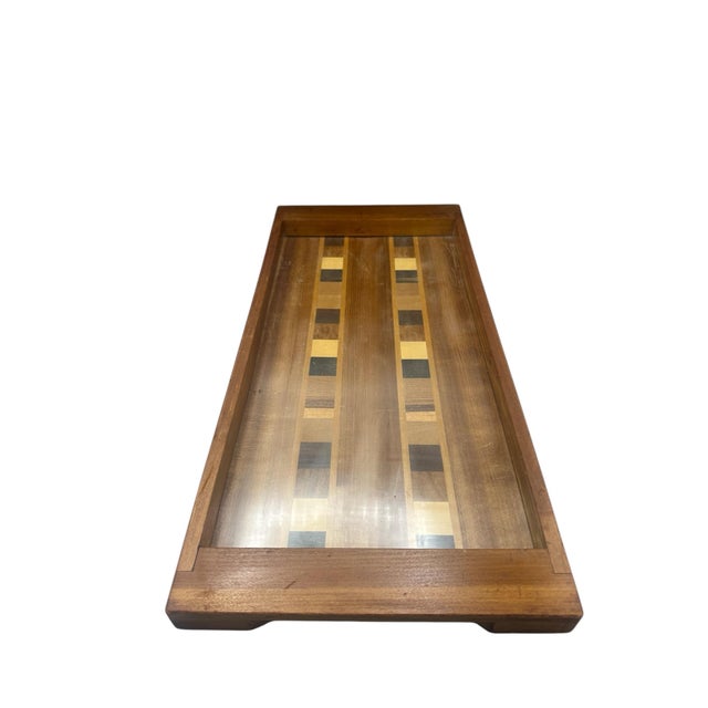 1960s Danish Modern Wood Inlay, Tile Design Acrylic Covered Base For Sale - Image 10 of 10