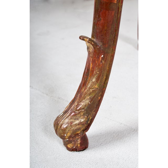 Hollywood Regency Flamboyant Pair of Painted and Gilded Consoles, Faux Marble Top, Haute Hollywood For Sale - Image 3 of 12