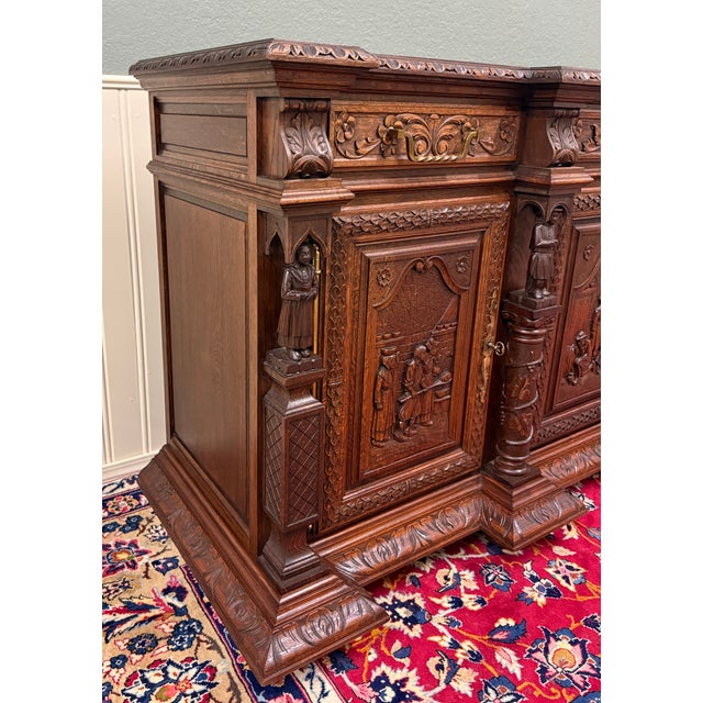 Antique French Breton Large Carved Sideboard Server Entry Buffet Oak c.1900-20s For Sale - Image 10 of 18