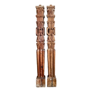 Vintage Boho Hand Carved Columns - A Pair For Sale
