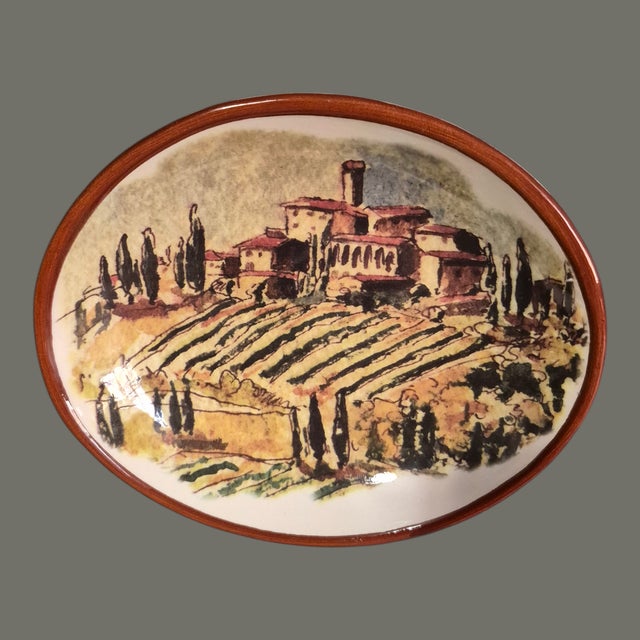 Late 20th Century Three Tuscan Scene Painted "Villa/Landscape" Williams Sonoma Dipping Oval Bowls For Sale - Image 4 of 8