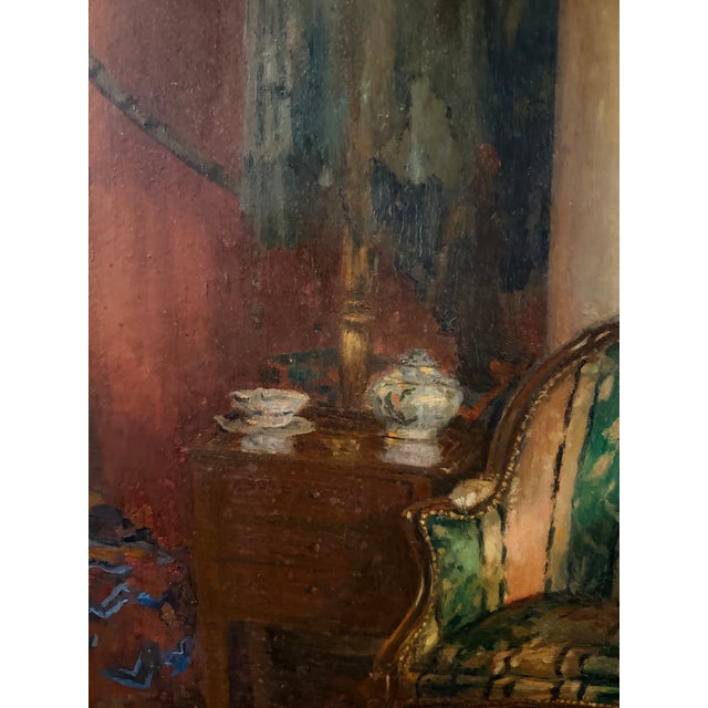 Interior Parisian Signed by Charles Martin Sauvaigo (1881-1970 Nice) Oil on Panel, 1940, France. For Sale - Image 9 of 12