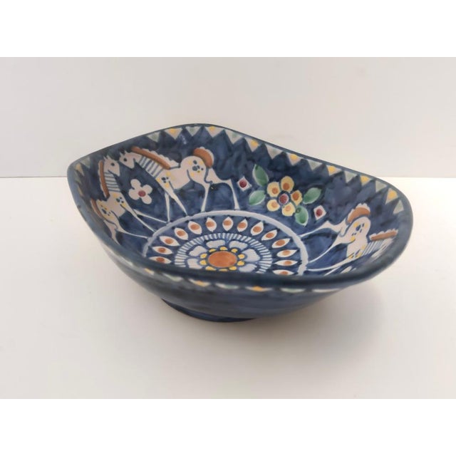 1950s Italian Blue Hand-Painted Ceramic Bowl, 1950s For Sale - Image 5 of 14